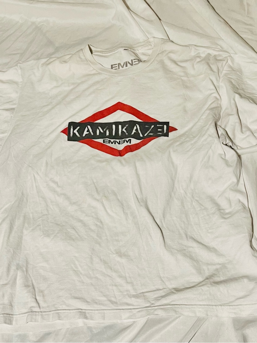 Eminem Rare Kamikaze Graphic Tee - White with Red and Black Logo Men’s XL
